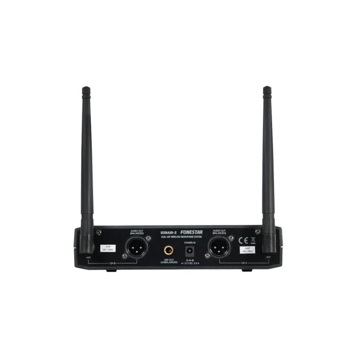 Fonestar Sistema de Micrófono Inalámbrico UHF Doble con 2 Micrófonos de Mano, Receptor, Cápsula Dinámica Unidireccional, para Presentaciones, Conferencias y Eventos