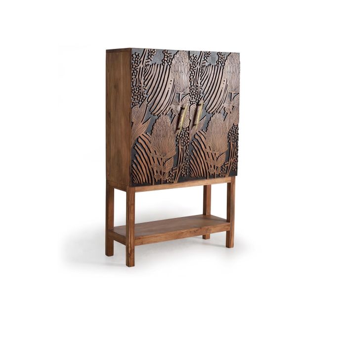 Giner y Colomer Mueble Botellero de Madera Maciza de Acacia con Detalles Tallados a Mano, Color Marrón Natural y Negro, 160 x 100 x 40 cm 1