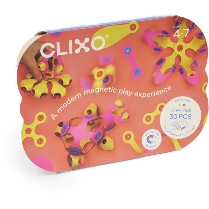GIPSY TOYS AAADG59402 Clixo Crew Pack Rosa/Amarillo - Juego de Construcción Magnético Flexible - 30 Piezas - A partir de 4 Años 1
