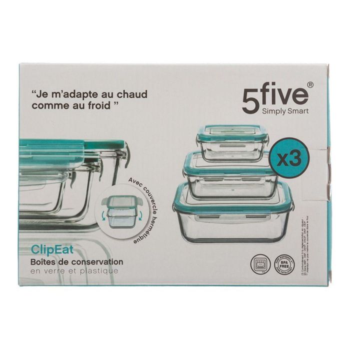 5Five Set 3 Fiambreras de Cristal Tamaños Varios 330 ml - 800 ml - 1730 ml