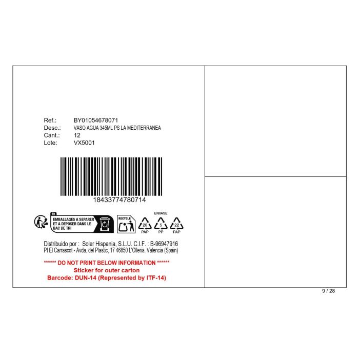 Inde Vaso Agua 345 ml PS La Mediterranea 8,3 cm (Ancho) x 8,8 cm (Alto) x 8,3 cm (Largo) 4