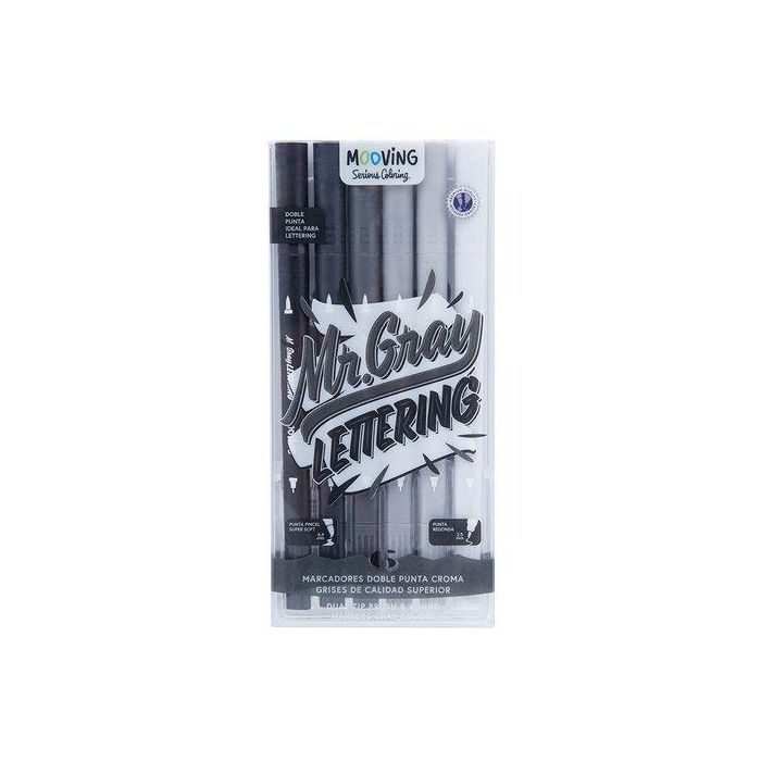 Rotulador Fibra Mooving Doble Punta Pincel Croma Grises Estuche De 6