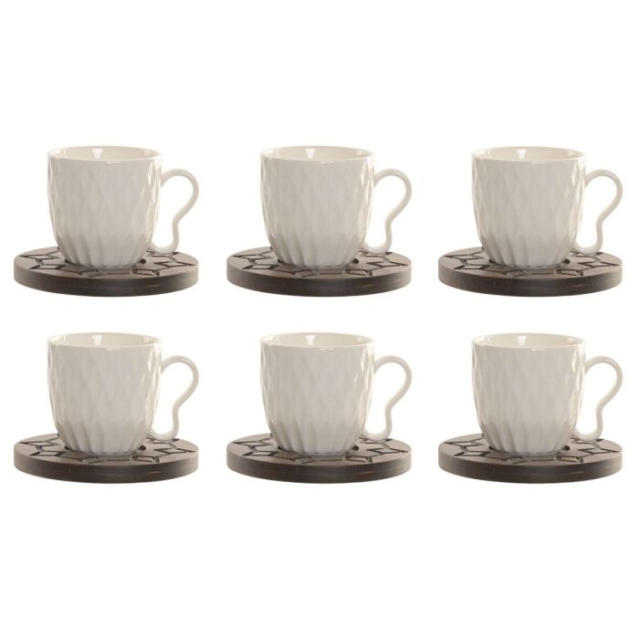 DKD Home Decor Set de 6 Tazas de Porcelana y Bambú, Colección Pengjia 25, Blanco y Marrón Oscuro, Acabado Relieve, 90ml 2