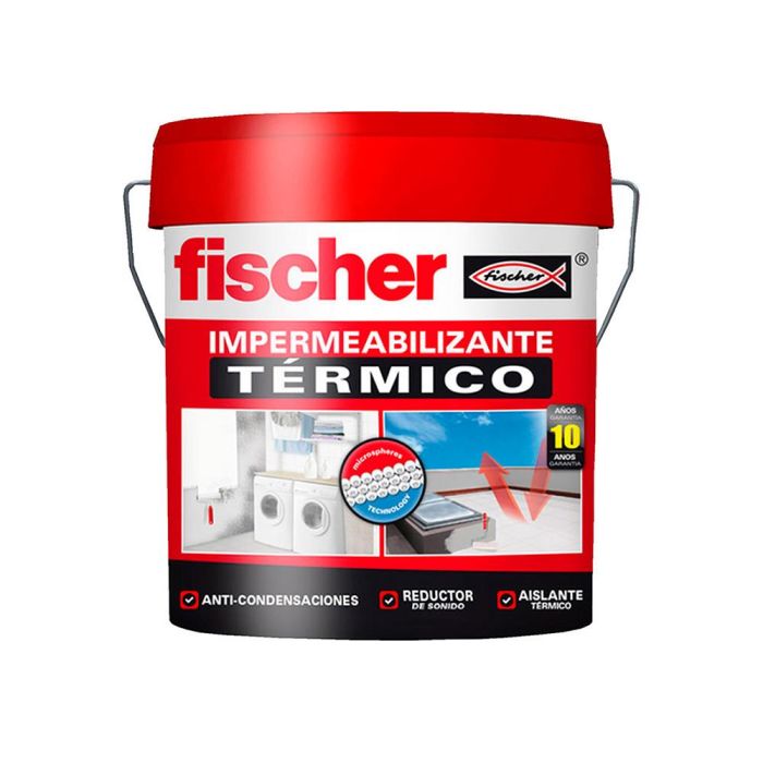Fischer Impermeabilizante Térmico Blanco 4 L Base Agua Elástico para Techos y Terrazas con Protección contra Filtraciones y Microfisuras