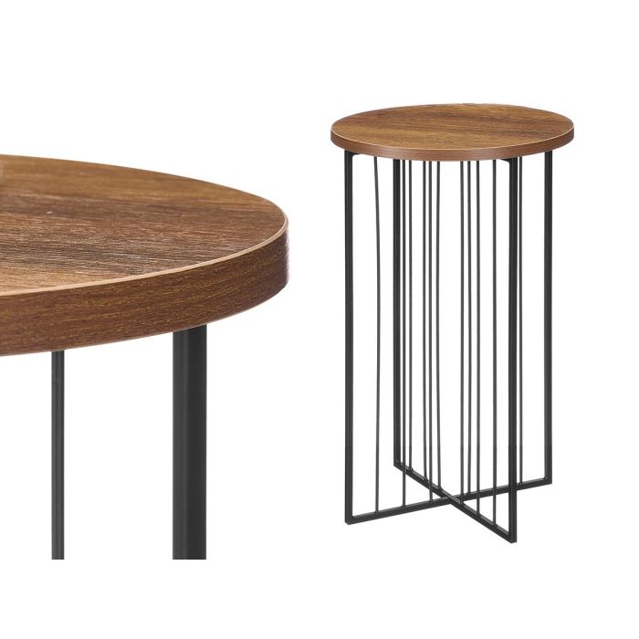Giftdecor Mesa Auxiliar Redonda Alta 62.5 x 30 x 63.5 cm Madera Metal Natural Negro (Set de 4)