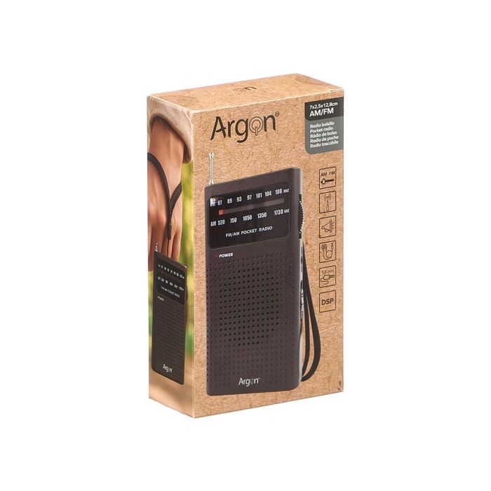 Argon Radio de Bolsillo Am Fm Negra 12.8x6.6x2.3 cm con Pilas AA 2