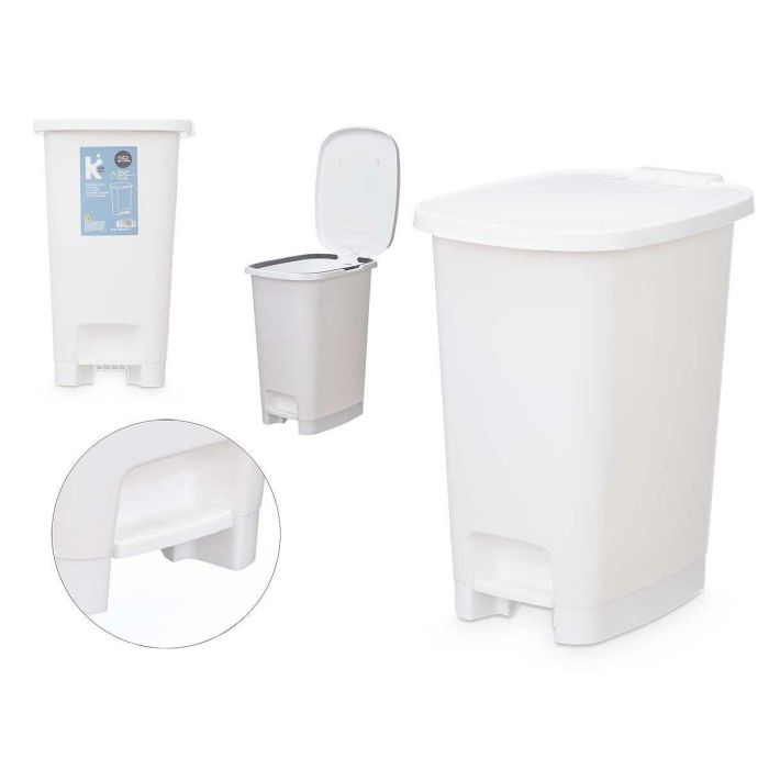 Papelera con Pedal ABK-142 2 Blanco Plástico 25 L (6 Unidades) 3