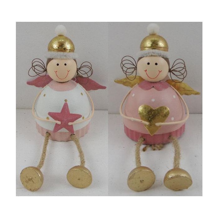 DKD Home Decor Figura Navidad Fantasía Hada Metal Blanco Rosa, Adorno Decorativo 6.5x11x9 cm (Pack 6 Unidades)
