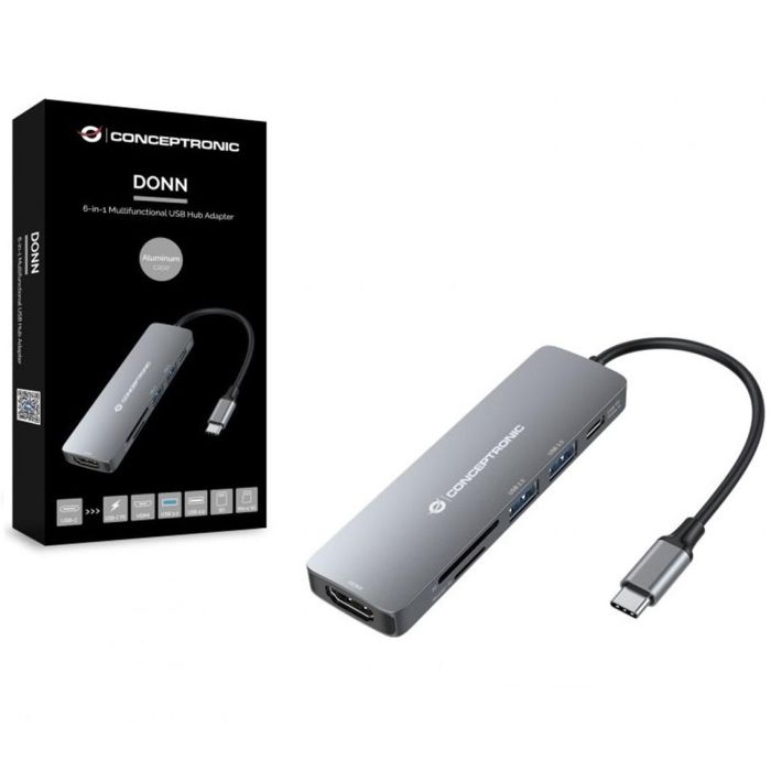 Conceptronic Adaptador USB-C 6 en 1 con HDMI 4K, USB 3.0 y Lector SD para Portátil Conceptronic Adaptador USB-C 6 en 1 con HDMI 4K, USB 3.0 y Lector SD para Portátil