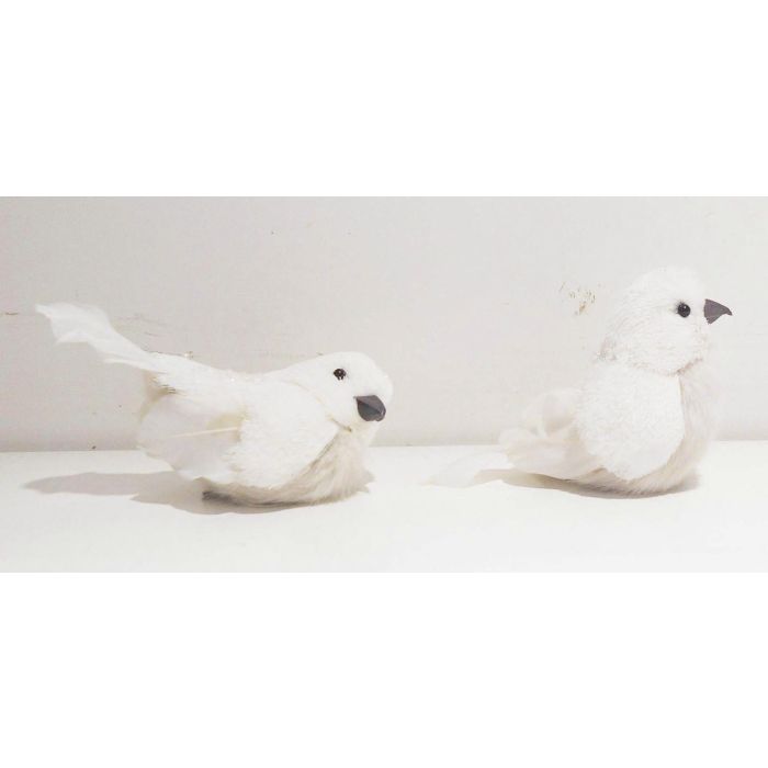 DKD Home Decor Figura de Navidad Pájaro Alpino de Espuma y Pluma Blanco Marrón 6x8x10 cm (2 Unidades)