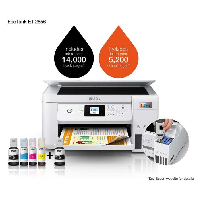 Epson EcoTank ET-2856 Impresora Multifunción A4, Wi-Fi, Inyección de Tinta a Color, Depósito de Tinta 15 Epson EcoTank ET-2856 Impresora Multifunción A4, Wi-Fi, Inyección de Tinta a Color, Depósito de Tinta 15