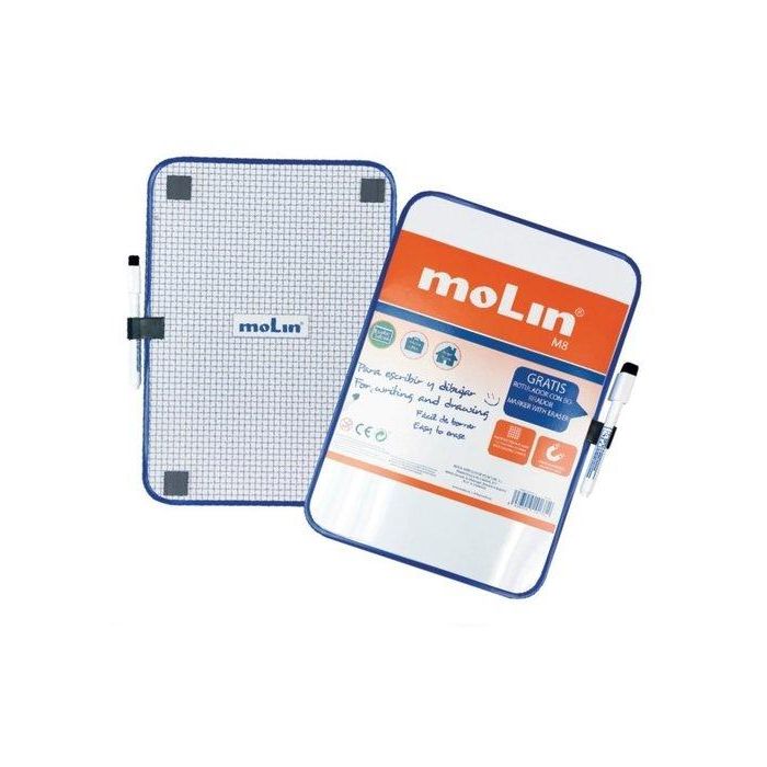 Molin Pizarra Blanca Magnética Doble Cara Blanca-Cuadriculada A4 21x30 cm + Rotulador