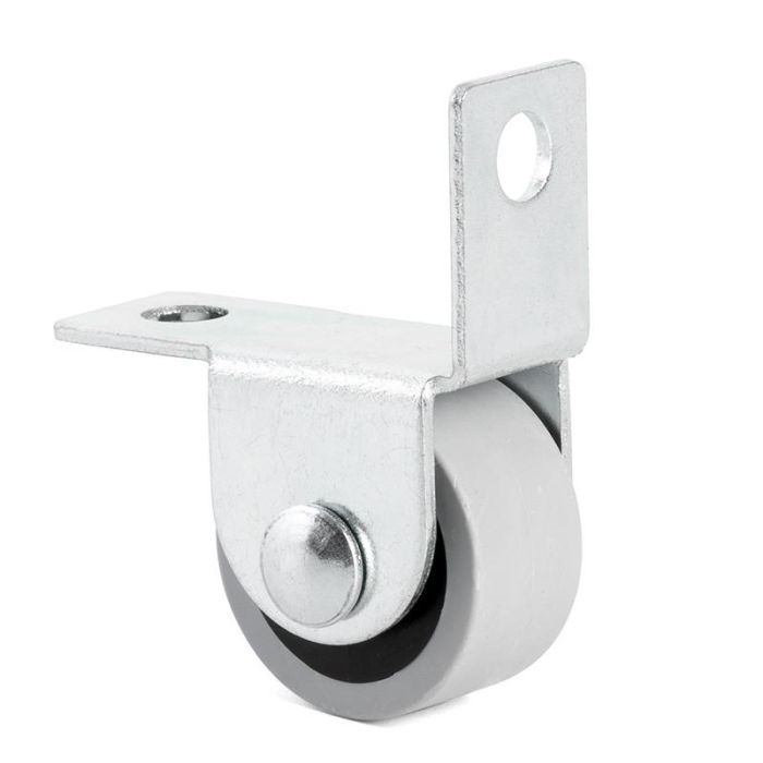 Q&Q Rueda Fija Kety-S con Aro de Goma Gris D25 H28 y Soporte de Acero Zincado, Forma Escuadra