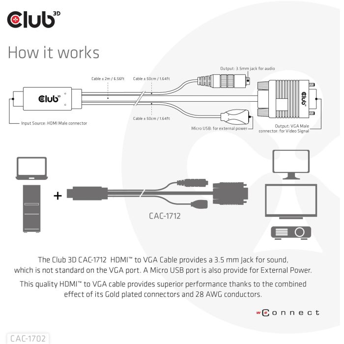 Club3D CAC-1712 Cable HDMI a VGA + 3.5mm Macho/Hembra 2m Negro - Soporta 1920x1080 Plug & Play 5 Club3D CAC-1712 Cable HDMI a VGA + 3.5mm Macho/Hembra 2m Negro - Soporta 1920x1080 Plug & Play 5