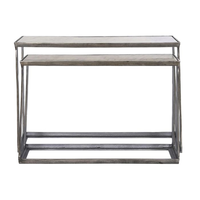 DKD Home Decor Alu antik 23 Consola Mármol Aluminio Plateado Blanco 108 x 79 x 30 cm Set de 2 5