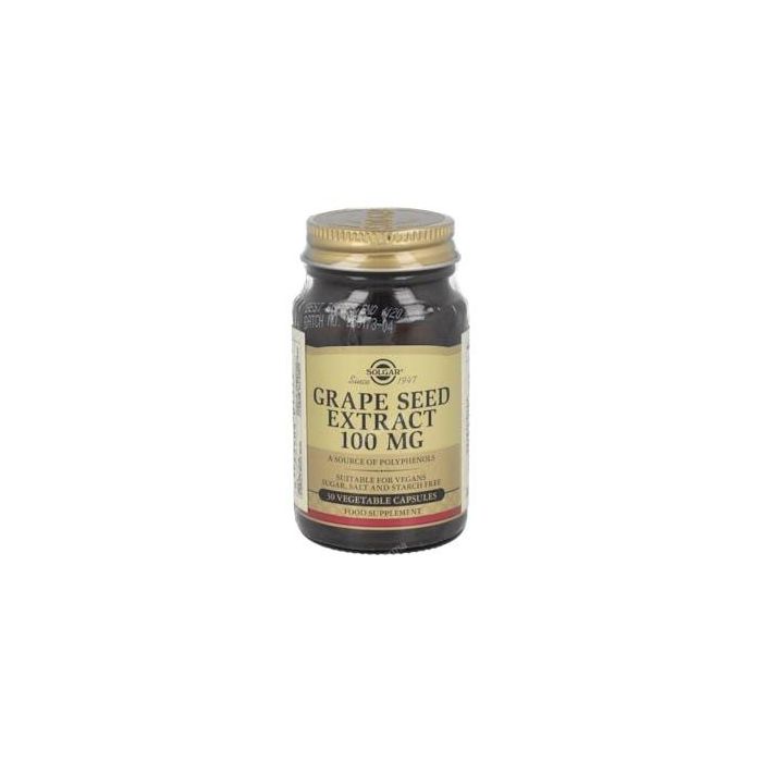 SOLGAR Semilla de Uva Grape Seed 100mg 30 Cápsulas. Refuerza Venas, Arterias, Colesterol, Antioxidante. Apto Veganos.