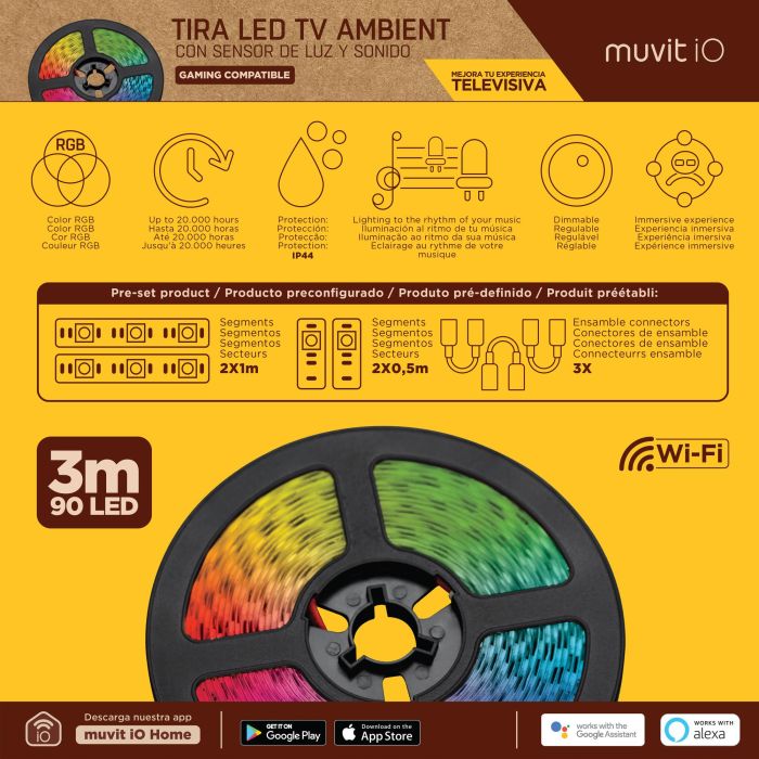 Muvit Tira Led Io Wifi TV, Compatible con Alexa y Google Assistant, Ambient Light para Películas y Música 8 Muvit Tira Led Io Wifi TV, Compatible con Alexa y Google Assistant, Ambient Light para Películas y Música 8