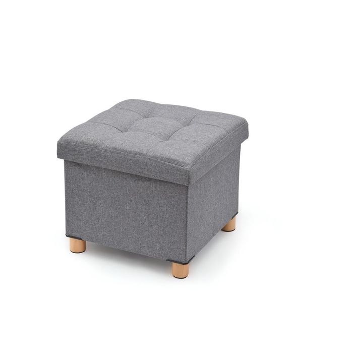 Domo Pack Living Puf almacenaje gris con patas de madera 38x38x34 cm, tela