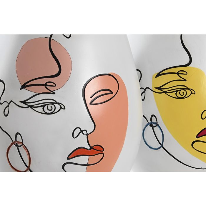 DKD Home Decor Jarrón Scandi de Resina Multicolor Blanco, Diseño Cara Abstracta, 22.5x29x22.5 cm, Set 2 Unidades 1
