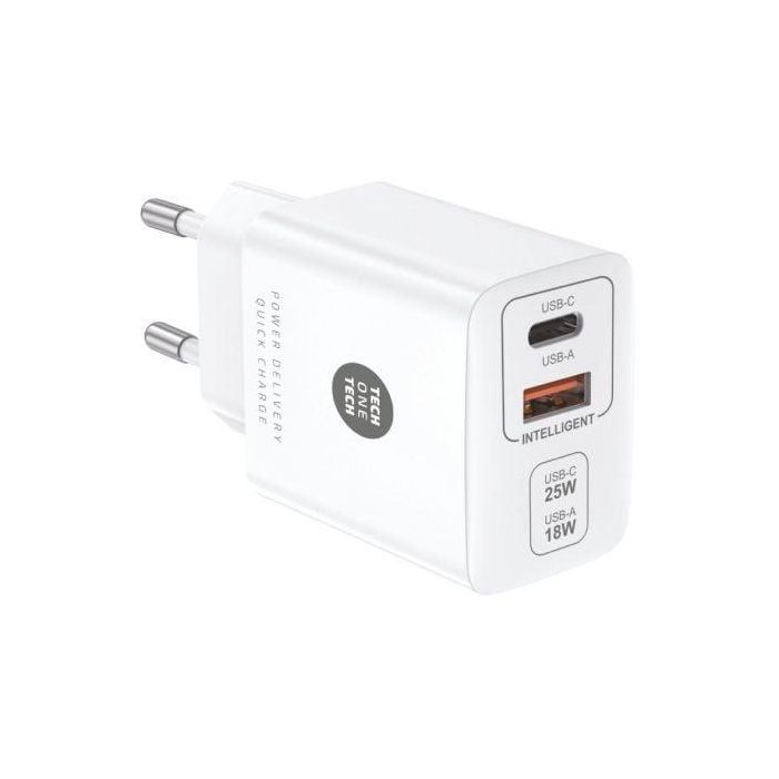 Cargador de Pared Tech One Tech TEC2267/ 1xUSB Tipo-C/ 1xUSB/ 3A/ Blanco 2