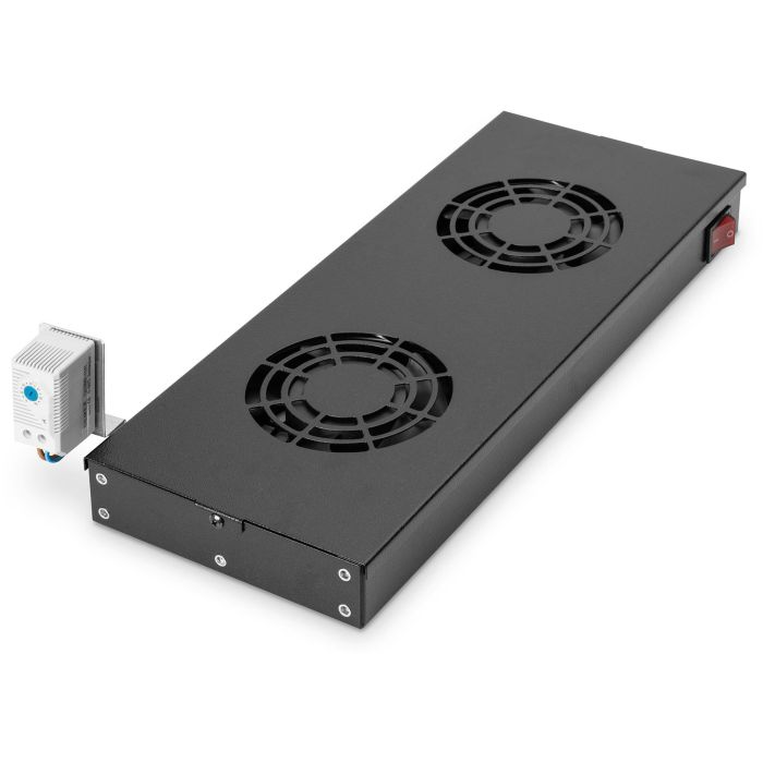 Digitus Unidad de ventilador de techo, 2 ventiladores, negro, para rack 19", 276 m³/h, 483 mm