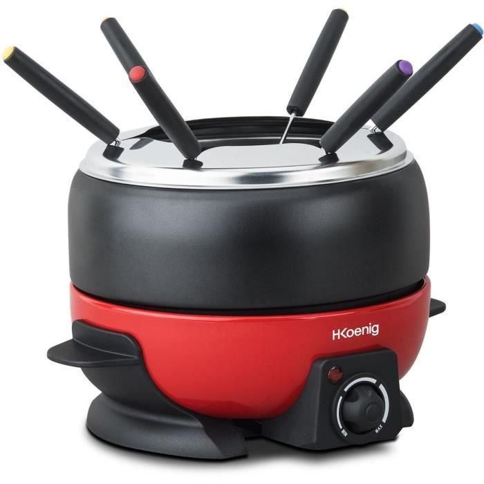 HKoeNIG ALP1800 - Fondue eléctrica 6 personas - 2L - 800W - Termostato regulable de 25 ° C a 190 ° C - Olla extraíble - Rojo y negro 1