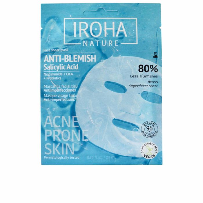 Iroha Mascarilla Facial Tisú ANTI-BLEMISH Anti-Imperfecciones con Ácido Salicílico, Niacinamida, Cica y Probióticos para Acné y Poros 1 ud Iroha Mascarilla Facial Tisú ANTI-BLEMISH Anti-Imperfecciones con Ácido Salicílico, Niacinamida, Cica y Probióticos para Acné y Poros 1 ud