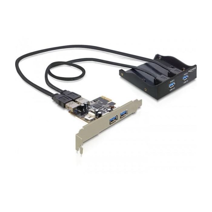 DeLOCK LX-7300 Front Panel + PCI Express Card USB 3.2 Gen 1 (3.1 Gen 1) Negro, 4 Puertos, 5000 Mbit/s