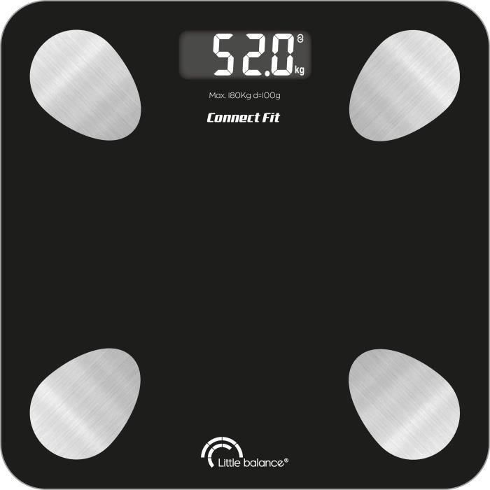 Báscula personal - LITTLE BALANCE - 8685 - Kit Connect fit duo - Pilas - Medidor de impedancia + cuerda para saltar conectada - 190 kg/100 g - Negra 3