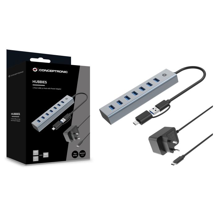Conceptronic HUBBIES21GP Hub USB 3.0 Gris con 7 Puertos USB-A y Conexiones USB-A y USB-C 3 Conceptronic HUBBIES21GP Hub USB 3.0 Gris con 7 Puertos USB-A y Conexiones USB-A y USB-C 3