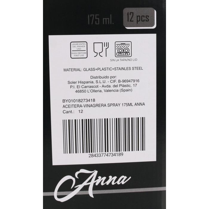 Aceitera Vinagrera Spray Anna 175 ml (12 Unidades) 9 Aceitera Vinagrera Spray Anna 175 ml (12 Unidades) 9