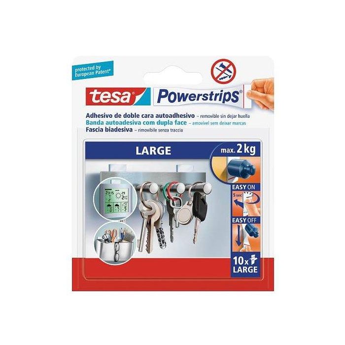 Tesa Tira Adhesiva Doble Cara Power Strip, Fuerte, 10 Unidades, para Montaje Sin Clavos ni Taladros 0 Tesa Tira Adhesiva Doble Cara Power Strip, Fuerte, 10 Unidades, para Montaje Sin Clavos ni Taladros 0