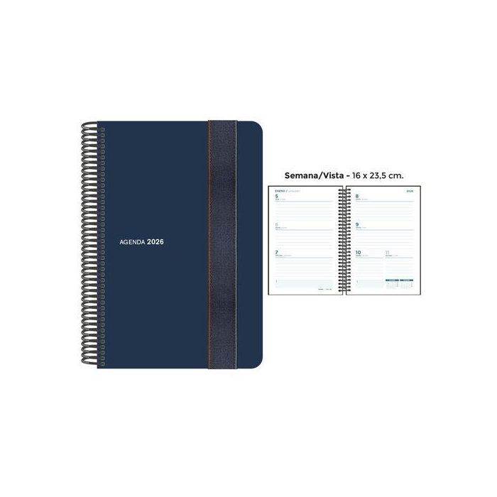 Agenda Anual (2026) Senfort Foam Espiral Tapa Pp Con Goma 160X235 S/V Azul