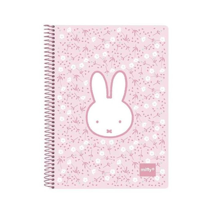 Safta Cuaderno Espiral Tamaño Cuarto, con 80 Hojas de 60 gramos, Cuadriculado de 4 mm, Tapa Extradura y Diseño Miffy Flores