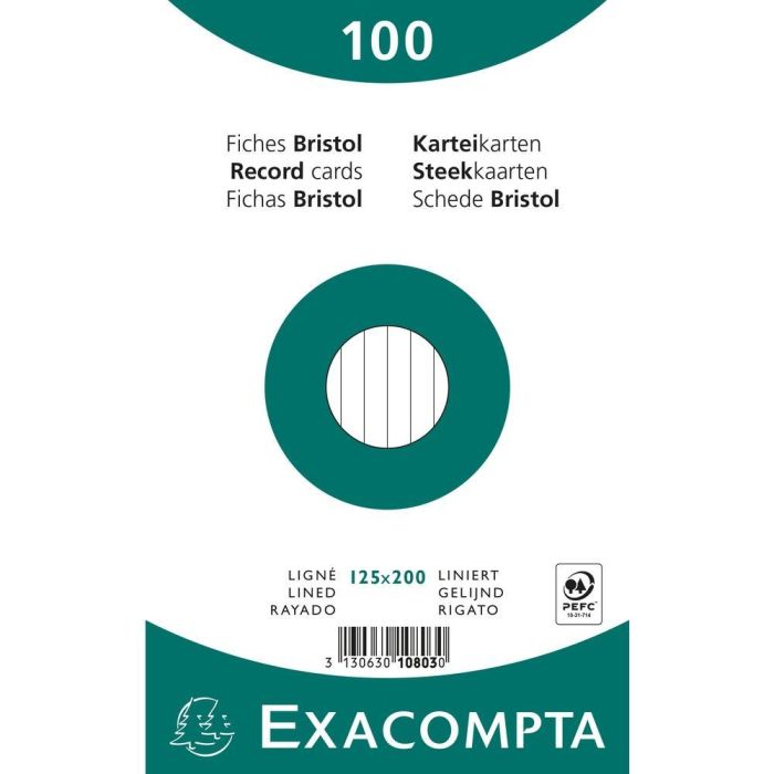 Exacompta Paquete 100 Fichas Cartulina Bristol Retractil Linea Horizontal Sin Taladro 125x200 mm Blanco Exacompta Paquete 100 Fichas Cartulina Bristol Retractil Linea Horizontal Sin Taladro 125x200 mm Blanco