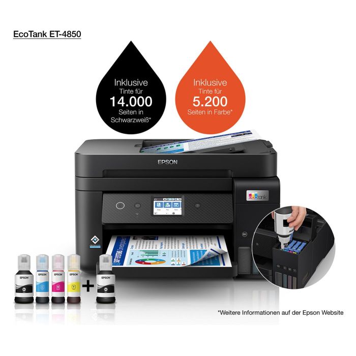 Epson EcoTank ET-4850 Impresora Multifunción 4 en 1 A4 Tinta LAN WiFi ADF Duplex Inyección de Tinta Color 15