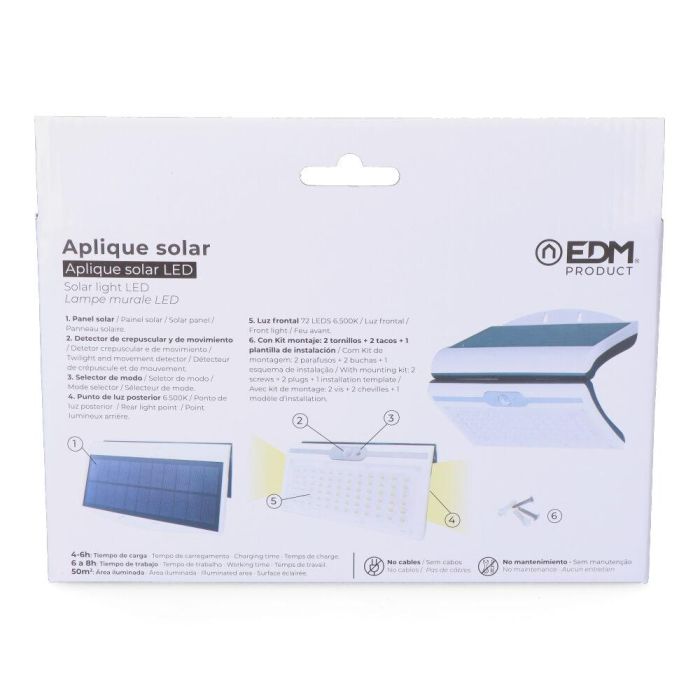 Aplique LED EDM 31848 Blanco 6 W 430 Lm 6500 lm Solar Sensor de Movimiento 6500 K 5