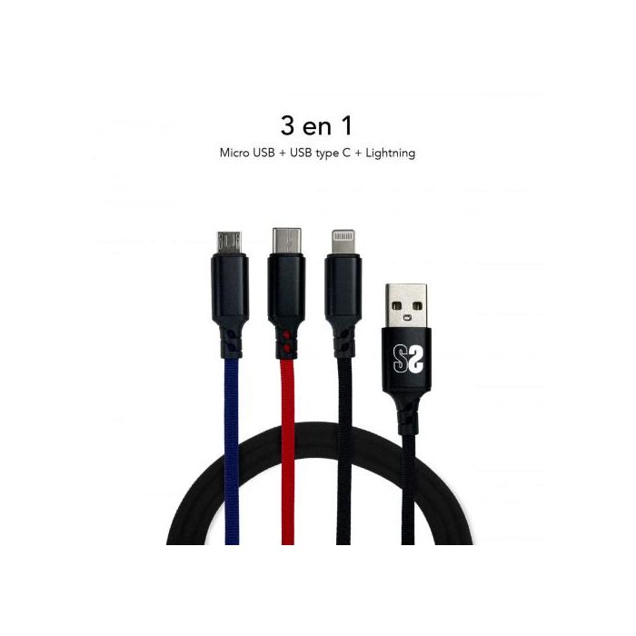 Cable Micro USB Subblim Premium 3in1 Azul Negro Rojo 1 m (1 unidad) 3