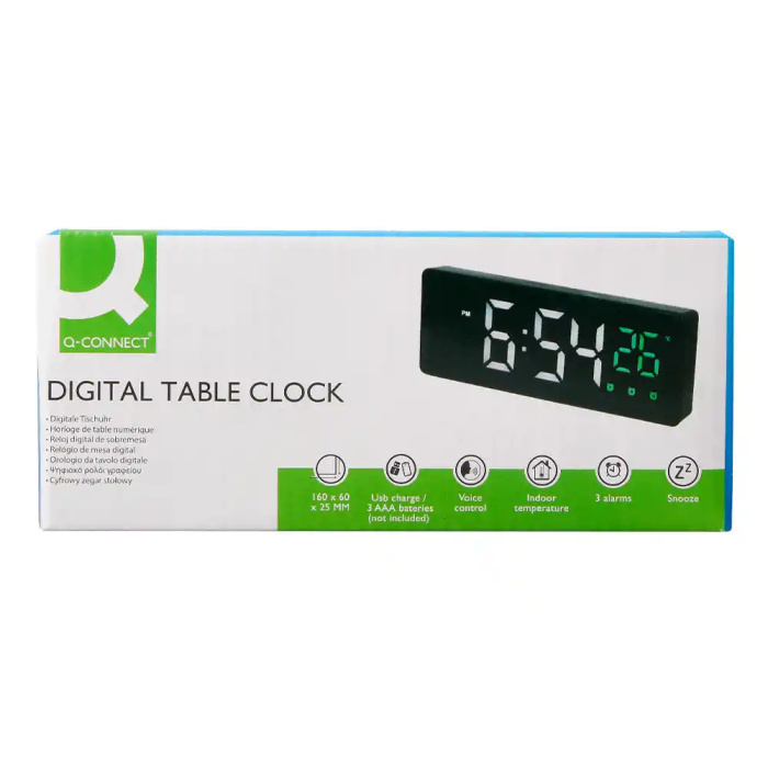 Q-connect Reloj Digital Sobremesa con Temperatura, 3 Alarmas y Control de Voz, 160x60x25mm 6