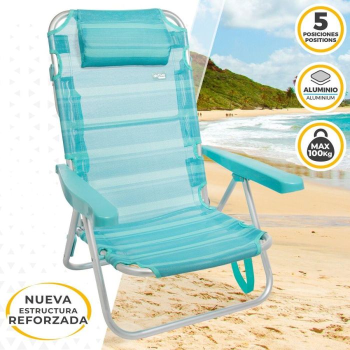 Silla de Playa Aktive Plegable Turquesa 48 x 84 x 46 cm (2 Unidades) 5