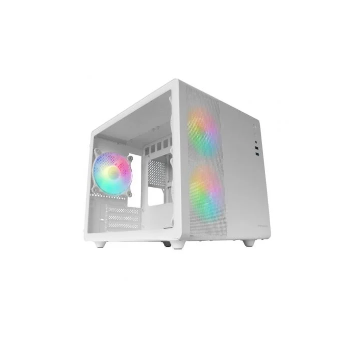 Mars Gaming Caja Gaming Minitorre MC-400 Blanca, Diseño Doble Cámara, Refrigeración FRGB Integrada, Ventana Cristal Templado, Micro-ATX, Mini-ITX