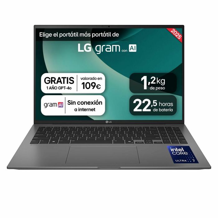 LG 16ZD90T Portátil Gram Ultraligero 16" WQXGA IPS Intel Core Ultra 7 255H AI, 16GB RAM, 1TB SSD, FreeDOS Negro 3 LG 16ZD90T Portátil Gram Ultraligero 16" WQXGA IPS Intel Core Ultra 7 255H AI, 16GB RAM, 1TB SSD, FreeDOS Negro 3