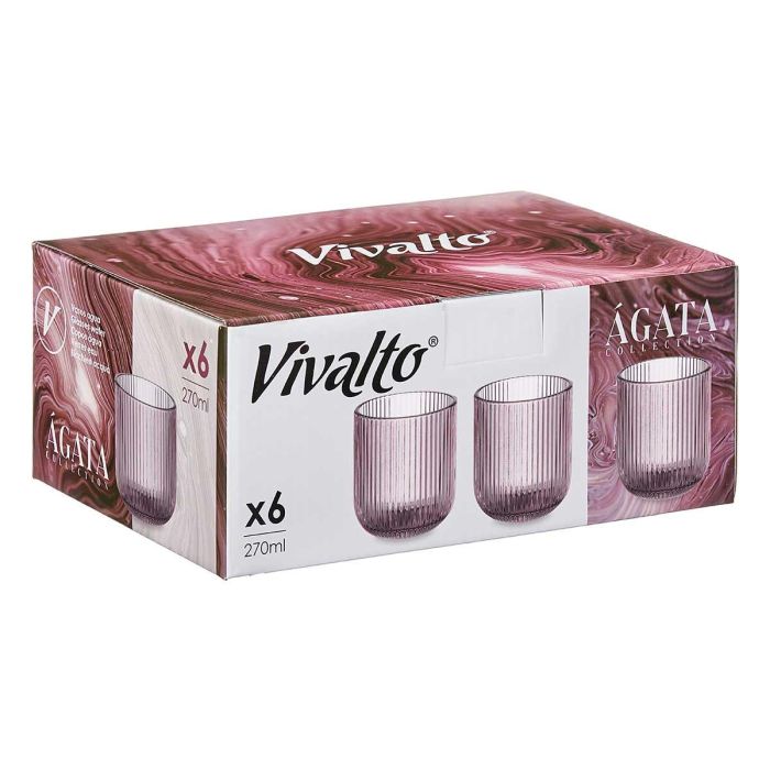 Vaso Bajo Rosa Rayas 270 ml Vivalto - Cristal 7.5x9.2x7.5 cm (24 Unidades) 2 Vaso Bajo Rosa Rayas 270 ml Vivalto - Cristal 7.5x9.2x7.5 cm (24 Unidades) 2
