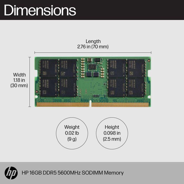HP Memoria RAM SODIMM 16GB DDR5 5600MHz para portátiles - Amplía tu productividad y velocidad con procesamiento de última generación 2