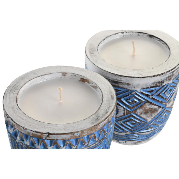 DKD Home Decor Vela Mediterraneo Azul Blanco 15 x 15 x 15 cm (2 Unidades) 1