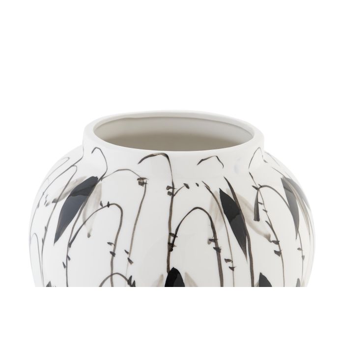 DKD Home Decor Tibor Oriental de Porcelana Blanco y Negro con diseño de Hojas 22x42x22 cm 3