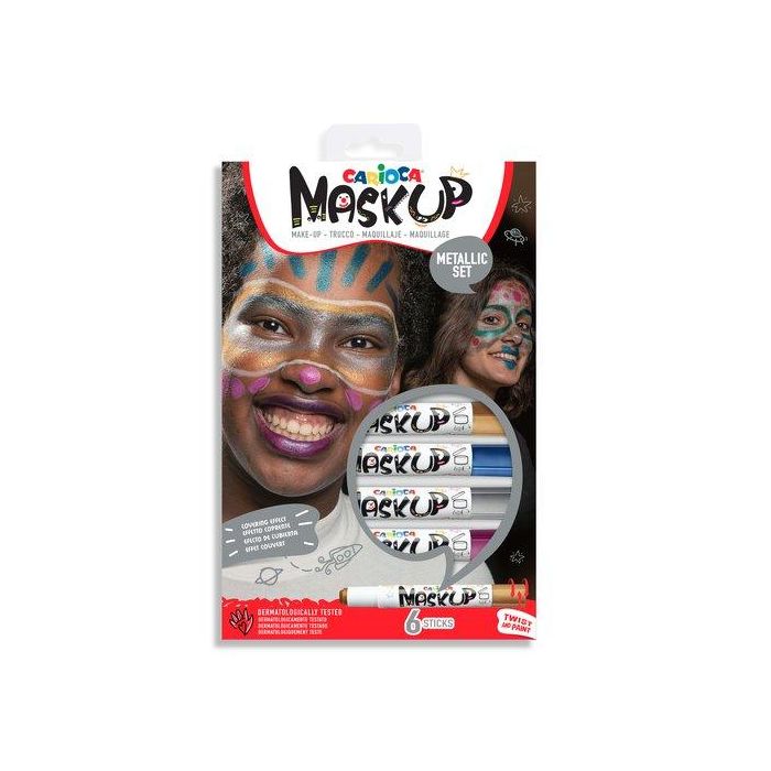 Carioca Barra de Maquillaje Mask Up Metallic para Piel, Set de 6 Colores Surtidos Metálicos, Lavable con Agua y Jabón