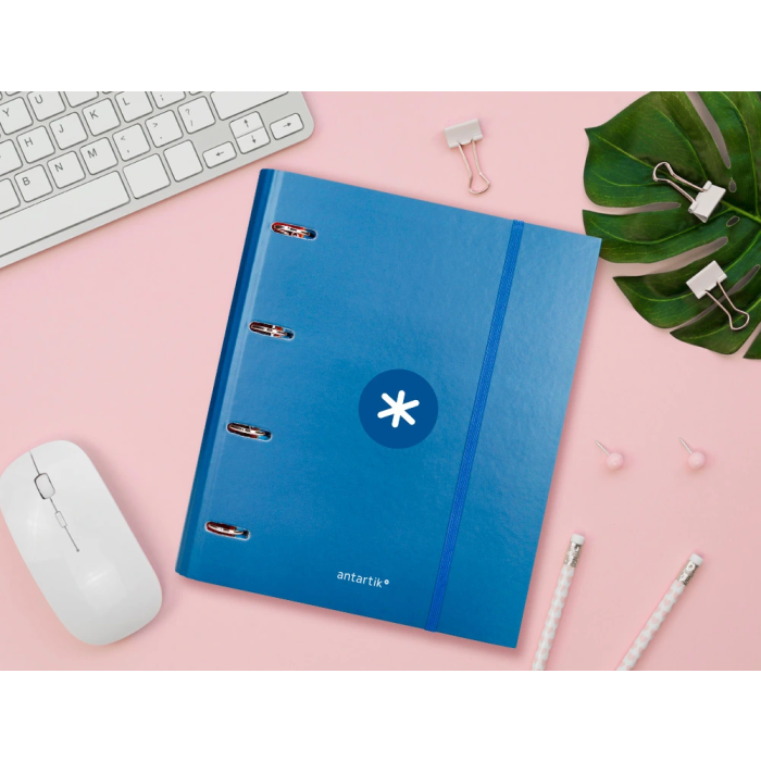 Antartik Carpeta con Recambio A4, 4 Anillas 40mm Redondas, Cuadro 5mm, 90gr, Azul Marino 11