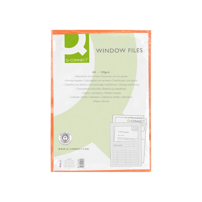 Q-connect Subcarpeta Cartulina A4 Naranja con Ventana Transparente 120 g/m² 9