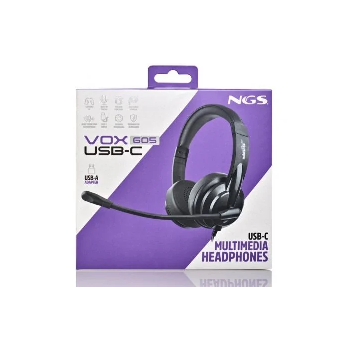 NGS Auriculares VOX605 USB-C con Micrófono Negros USB Tipo-C 3